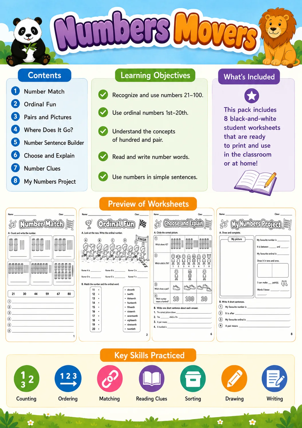 Numbers Movers Vocabulary Worksheet Pack page 2 printable worksheet preview