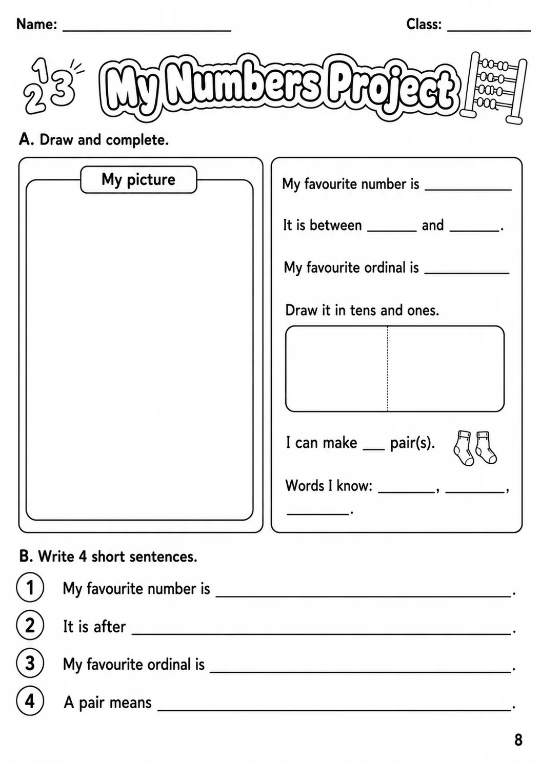 Numbers Movers Vocabulary Worksheet Pack page 4 printable worksheet preview