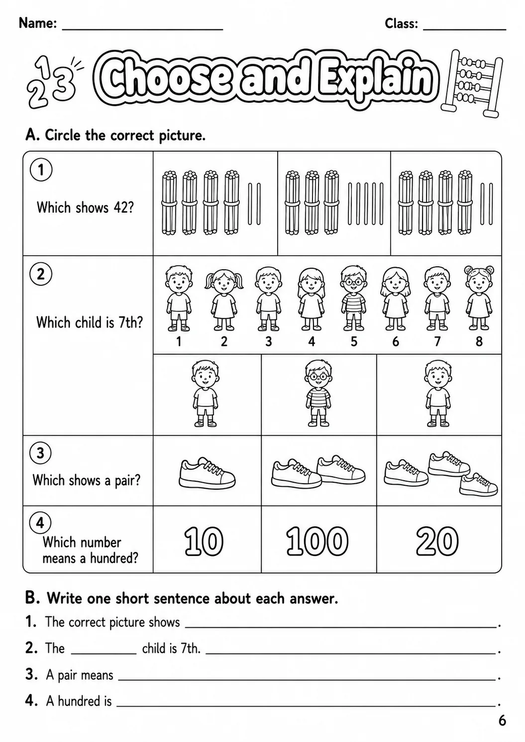 Numbers Movers Vocabulary Worksheet Pack page 6 printable worksheet preview