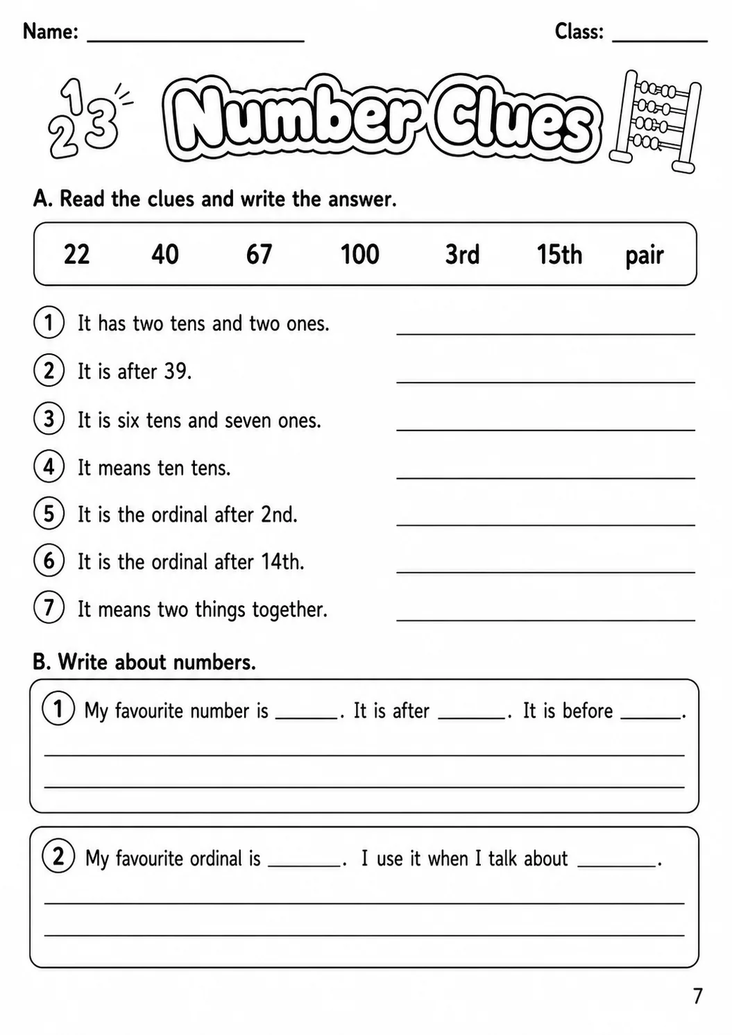 Numbers Movers Vocabulary Worksheet Pack page 8 printable worksheet preview