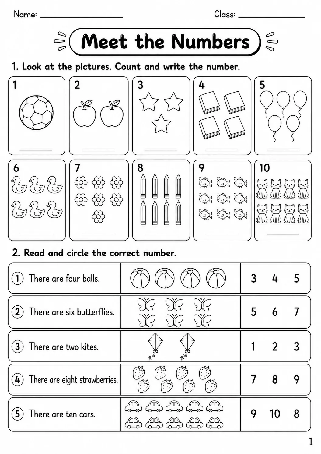 Numbers Starters Vocabulary Worksheet Pack page 3 printable worksheet preview
