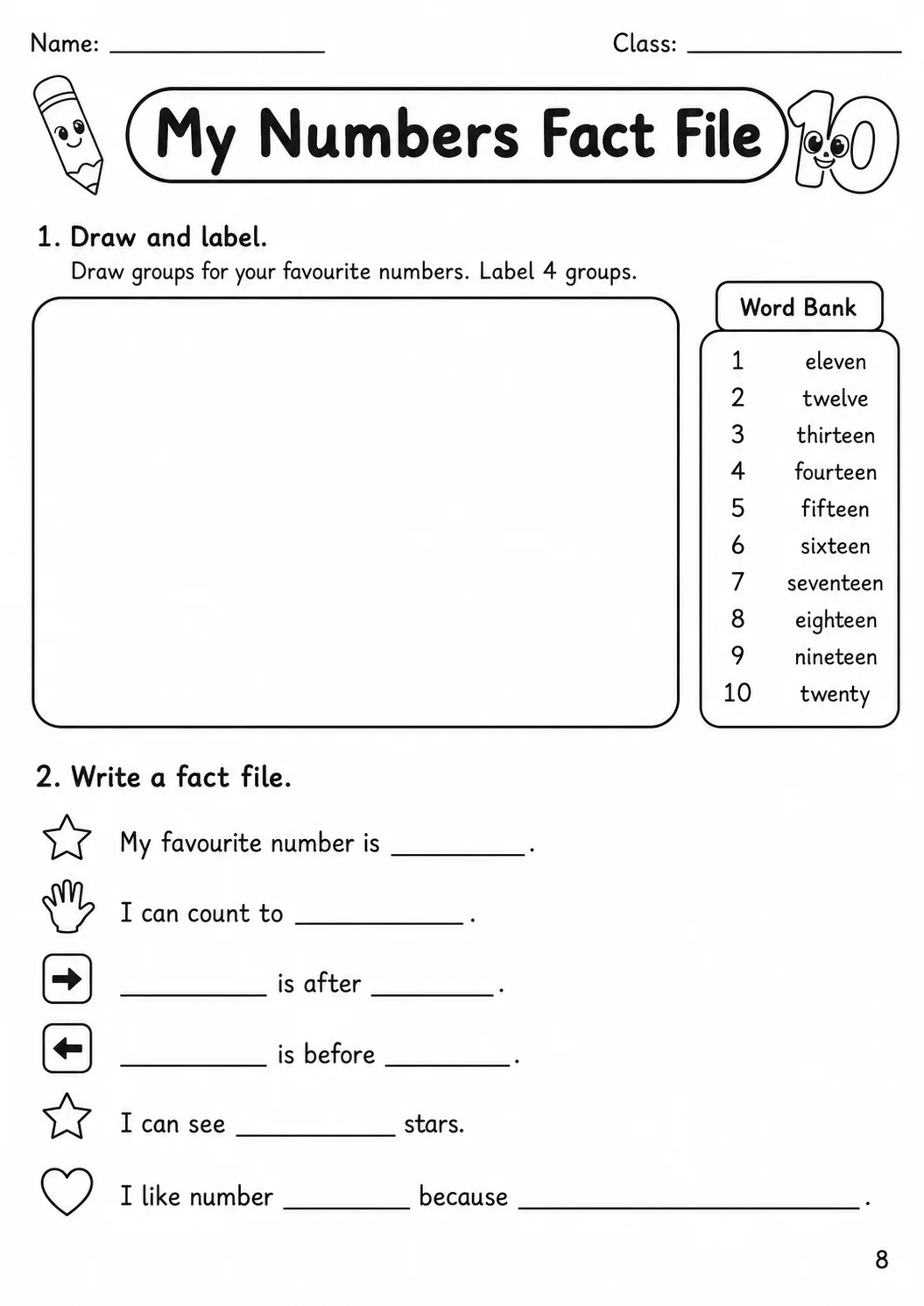 Numbers Starters Vocabulary Worksheet Pack page 10 printable worksheet preview