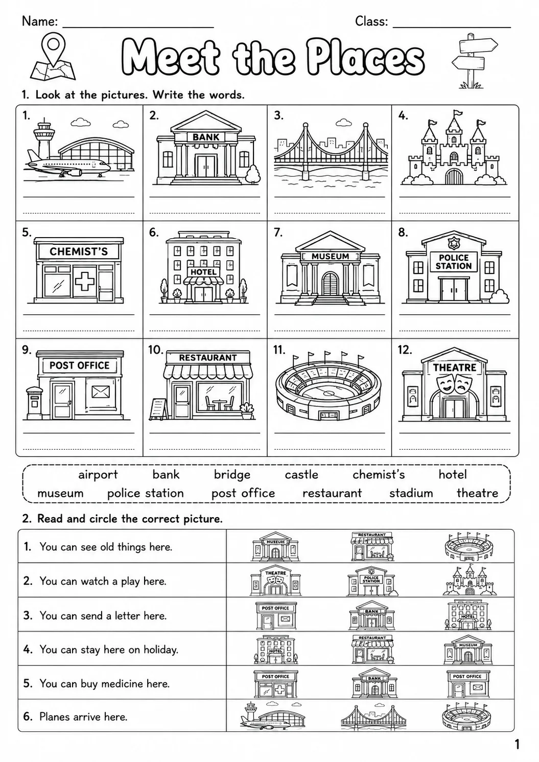 Places and Directions Flyers Vocabulary Worksheet Pack page 3 printable worksheet preview