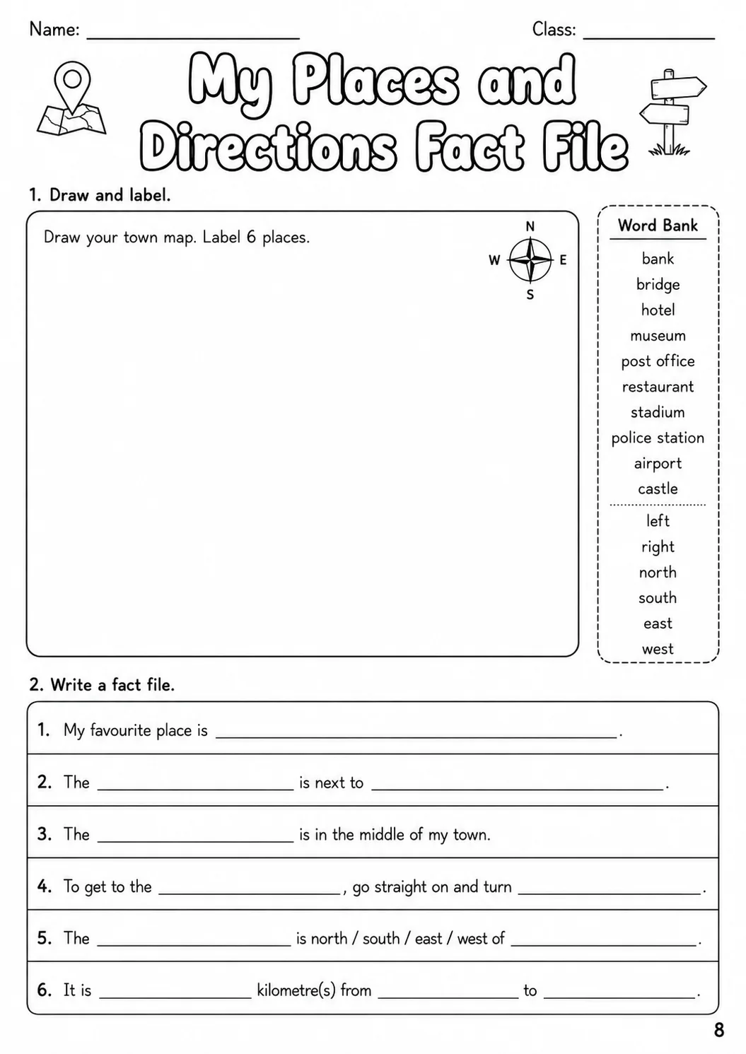 Places and Directions Flyers Vocabulary Worksheet Pack page 4 printable worksheet preview