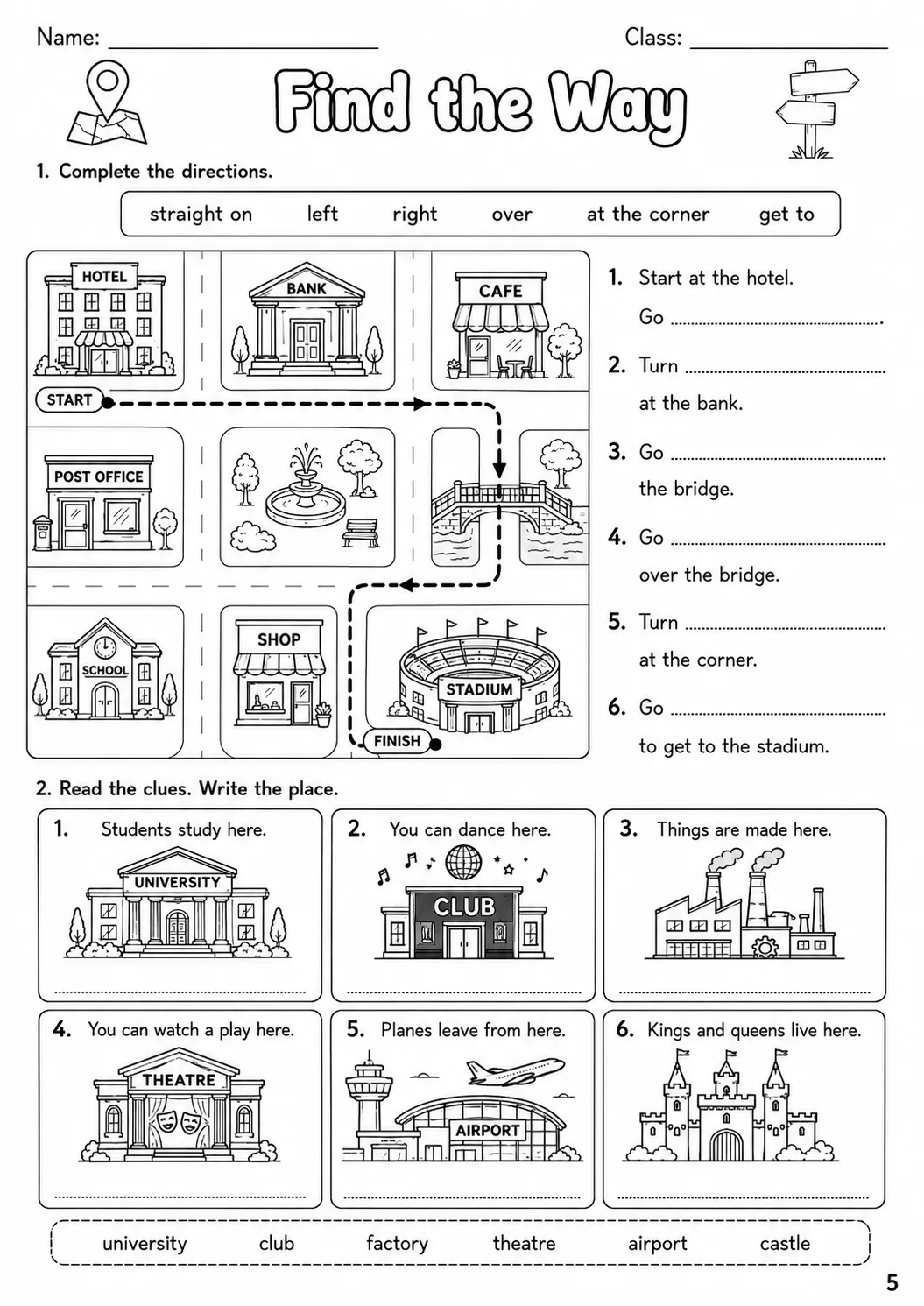 Places and Directions Flyers Vocabulary Worksheet Pack page 5 printable worksheet preview
