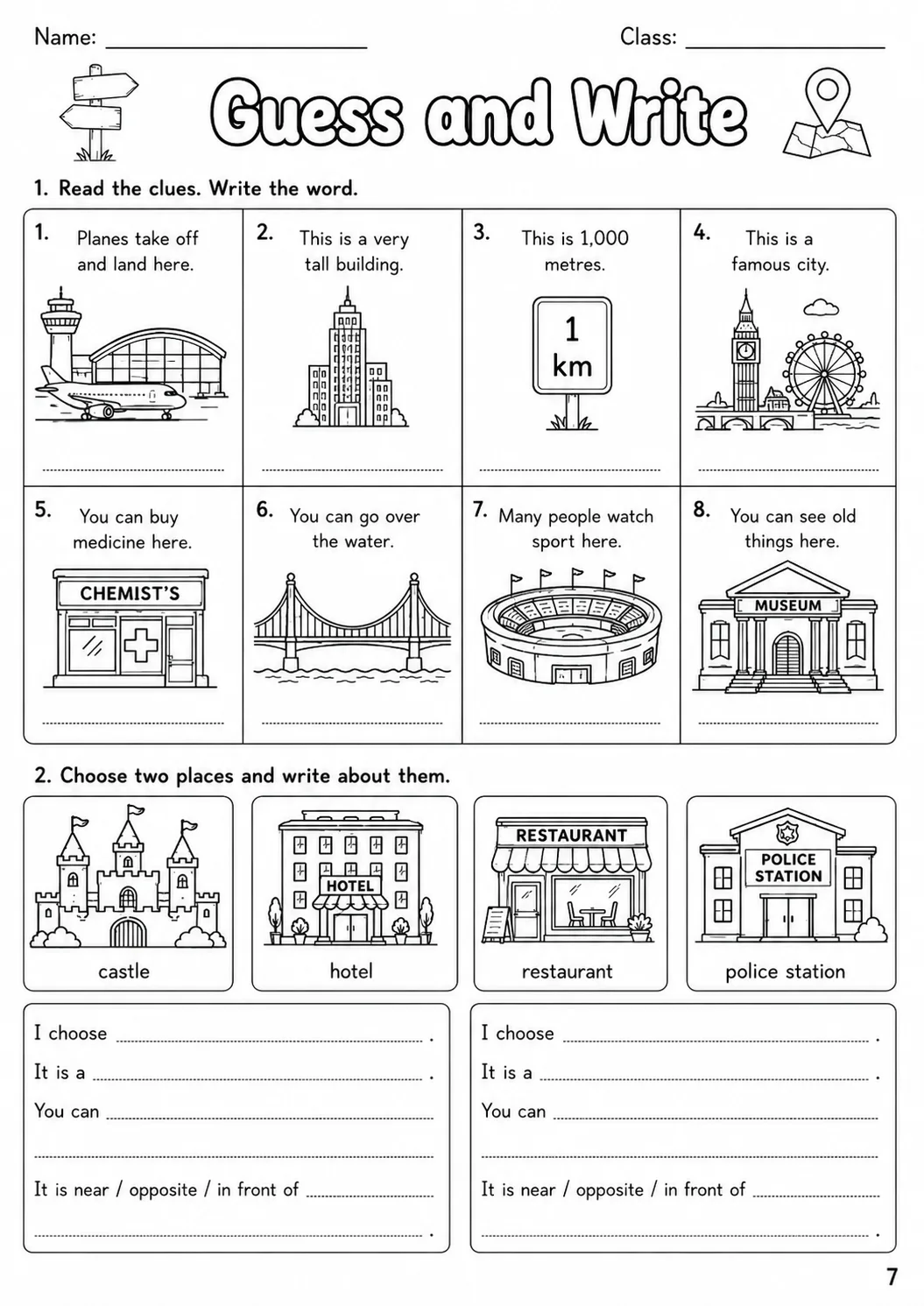 Places and Directions Flyers Vocabulary Worksheet Pack page 7 printable worksheet preview