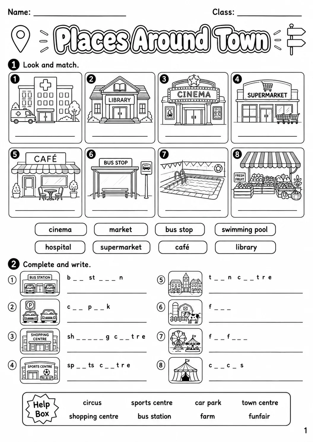Places and Directions Movers Vocabulary Worksheet Pack page 3 printable worksheet preview