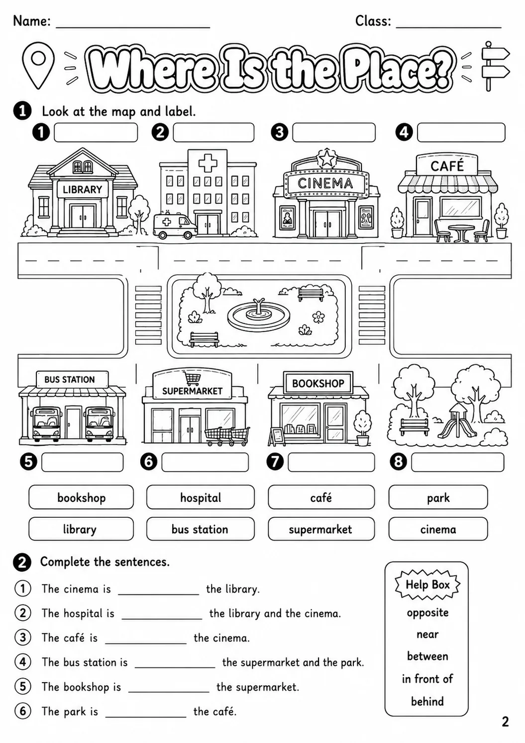 Places and Directions Movers Vocabulary Worksheet Pack page 4 printable worksheet preview