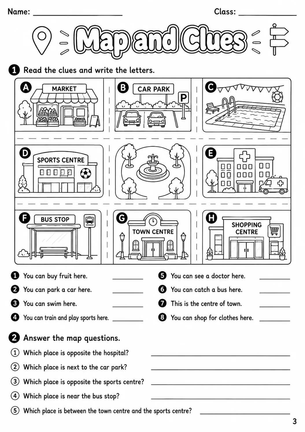 Places and Directions Movers Vocabulary Worksheet Pack page 5 printable worksheet preview