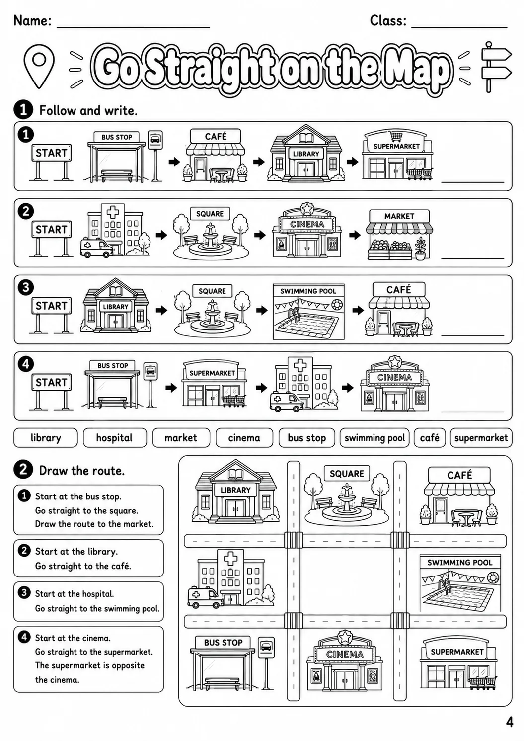 Places and Directions Movers Vocabulary Worksheet Pack page 6 printable worksheet preview