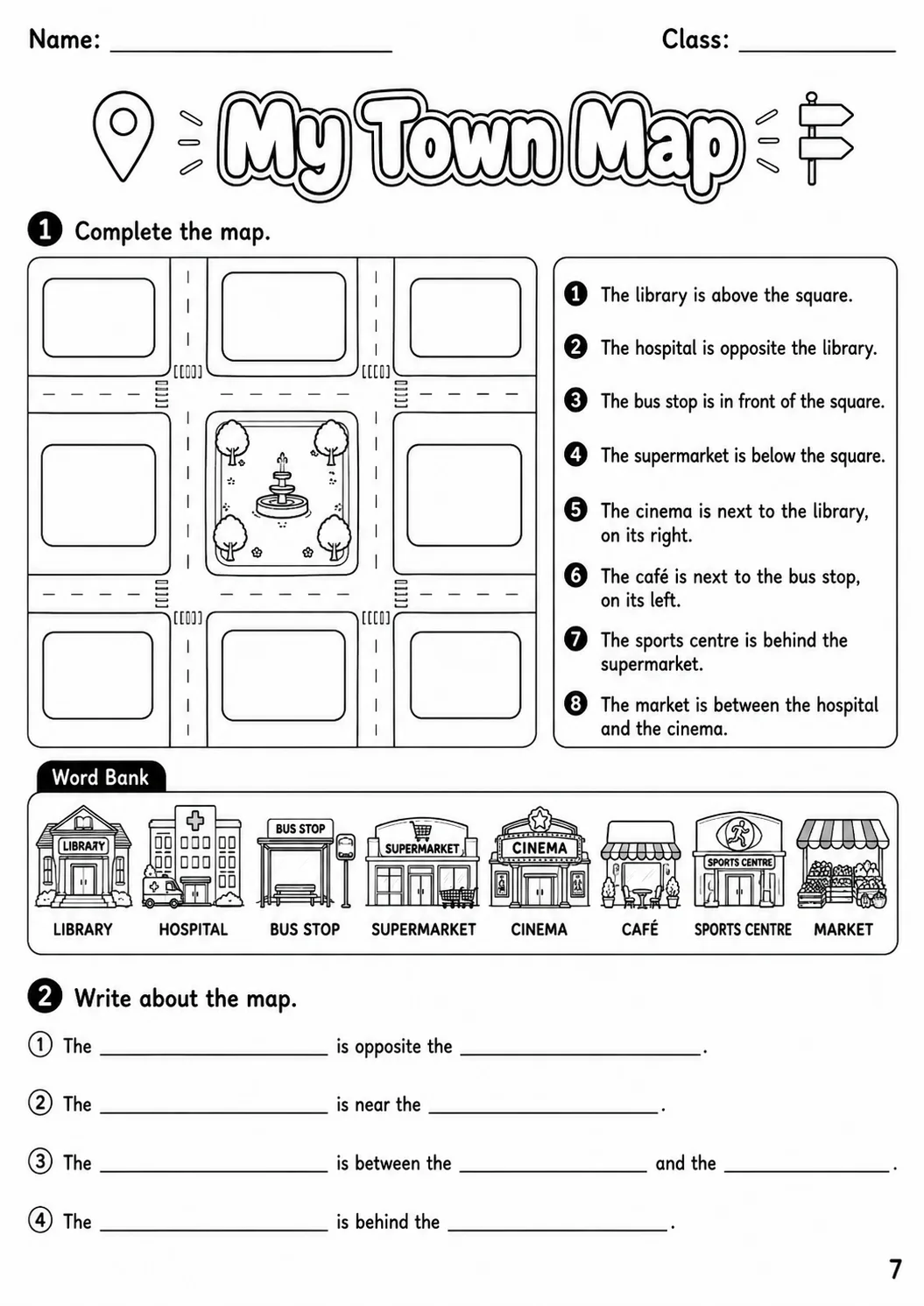 Places and Directions Movers Vocabulary Worksheet Pack page 9 printable worksheet preview