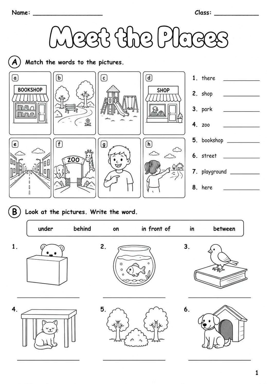 Places and Directions Starters Vocabulary Worksheet Pack page 3 printable worksheet preview