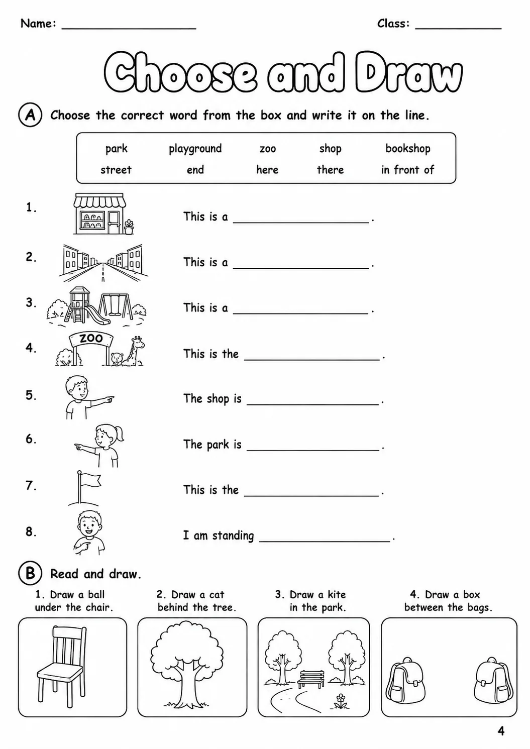 Places and Directions Starters Vocabulary Worksheet Pack page 6 printable worksheet preview