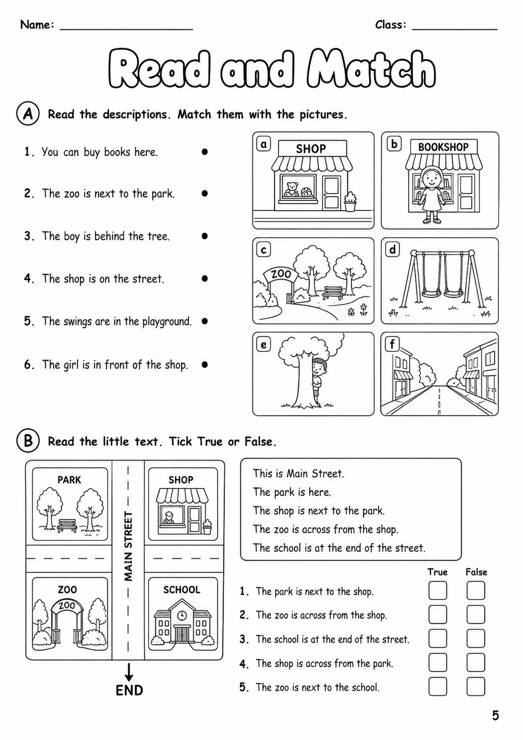 Places and Directions Starters Vocabulary Worksheet Pack page 7 printable worksheet preview
