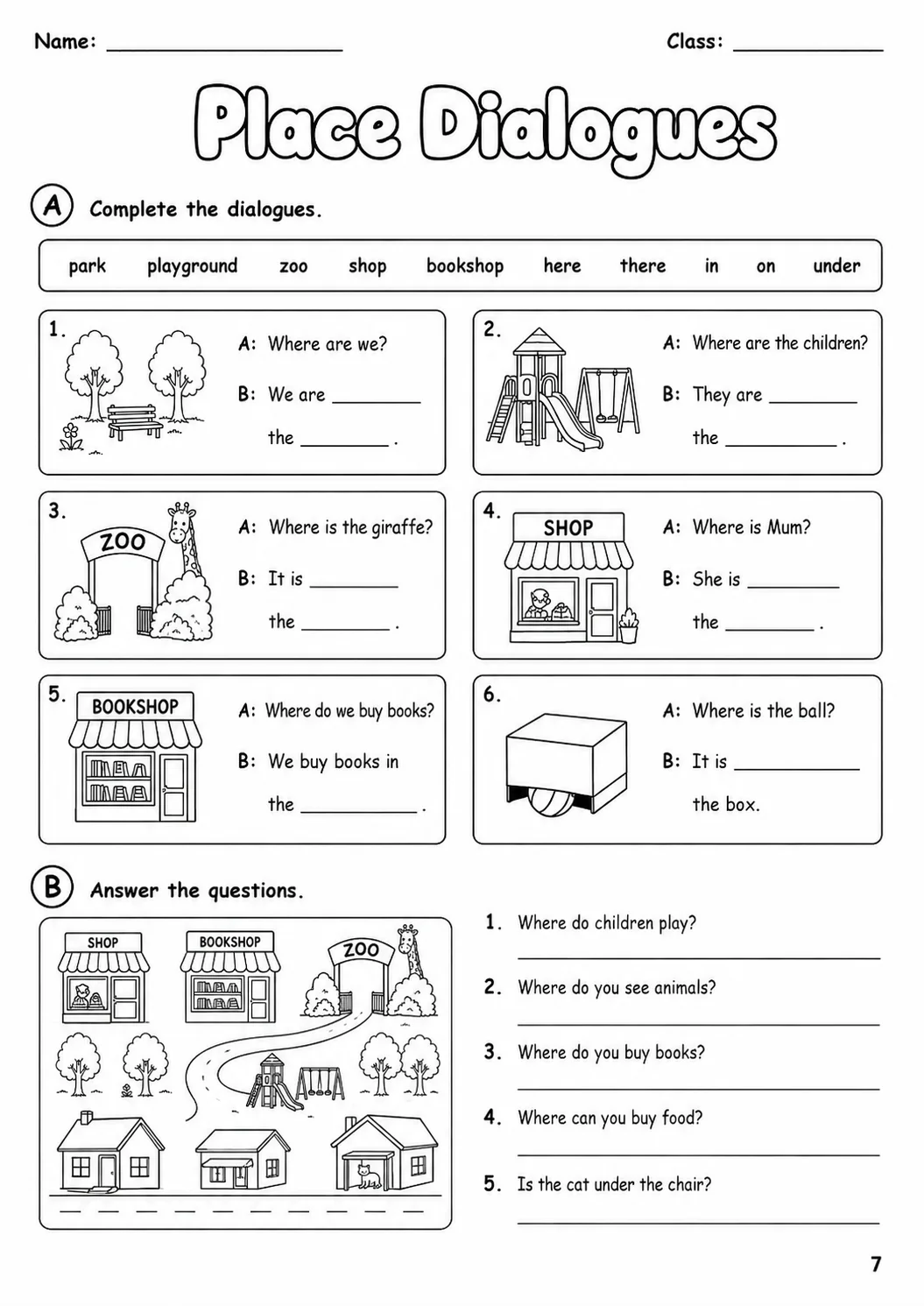 Places and Directions Starters Vocabulary Worksheet Pack page 9 printable worksheet preview