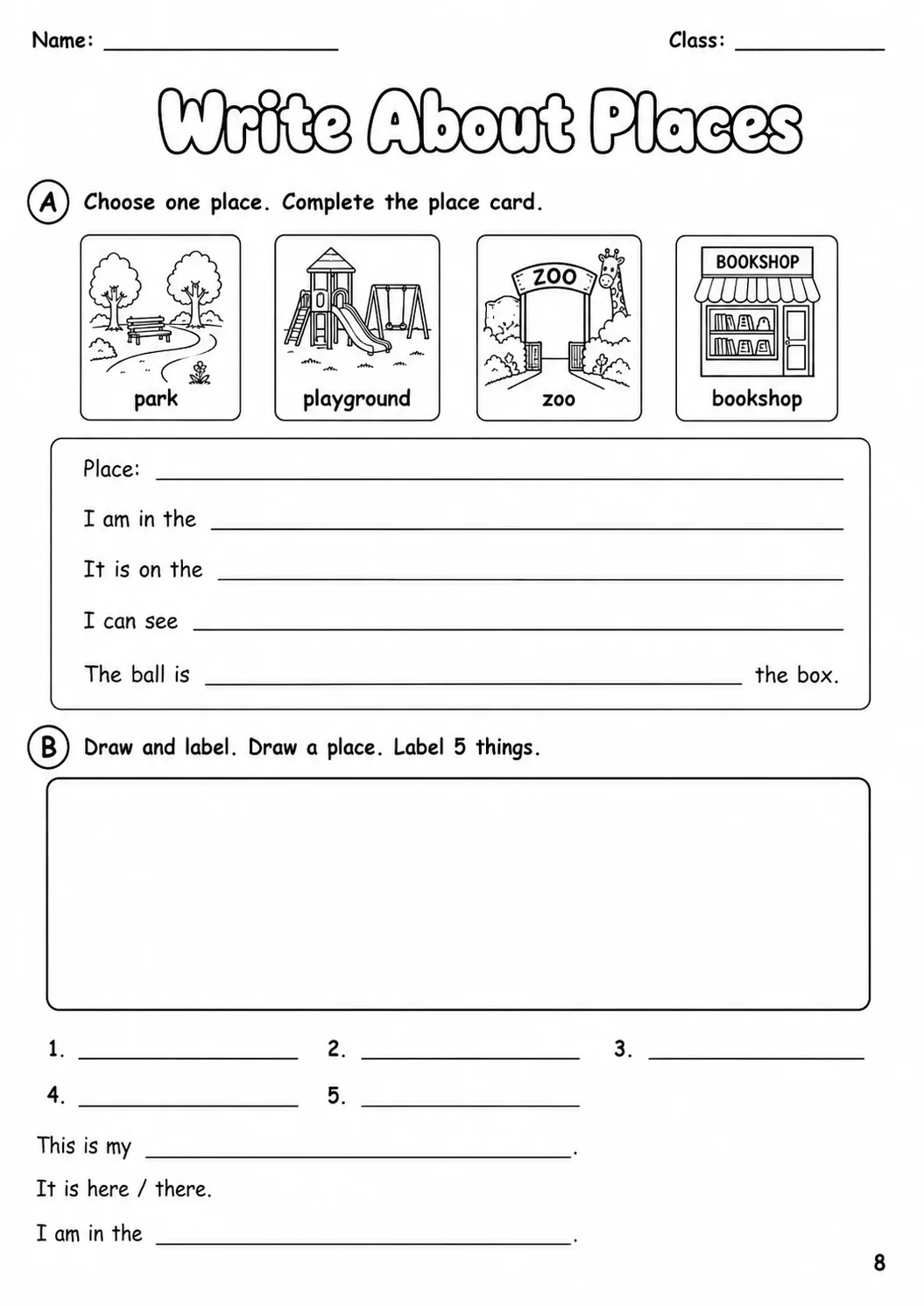 Places and Directions Starters Vocabulary Worksheet Pack page 10 printable worksheet preview
