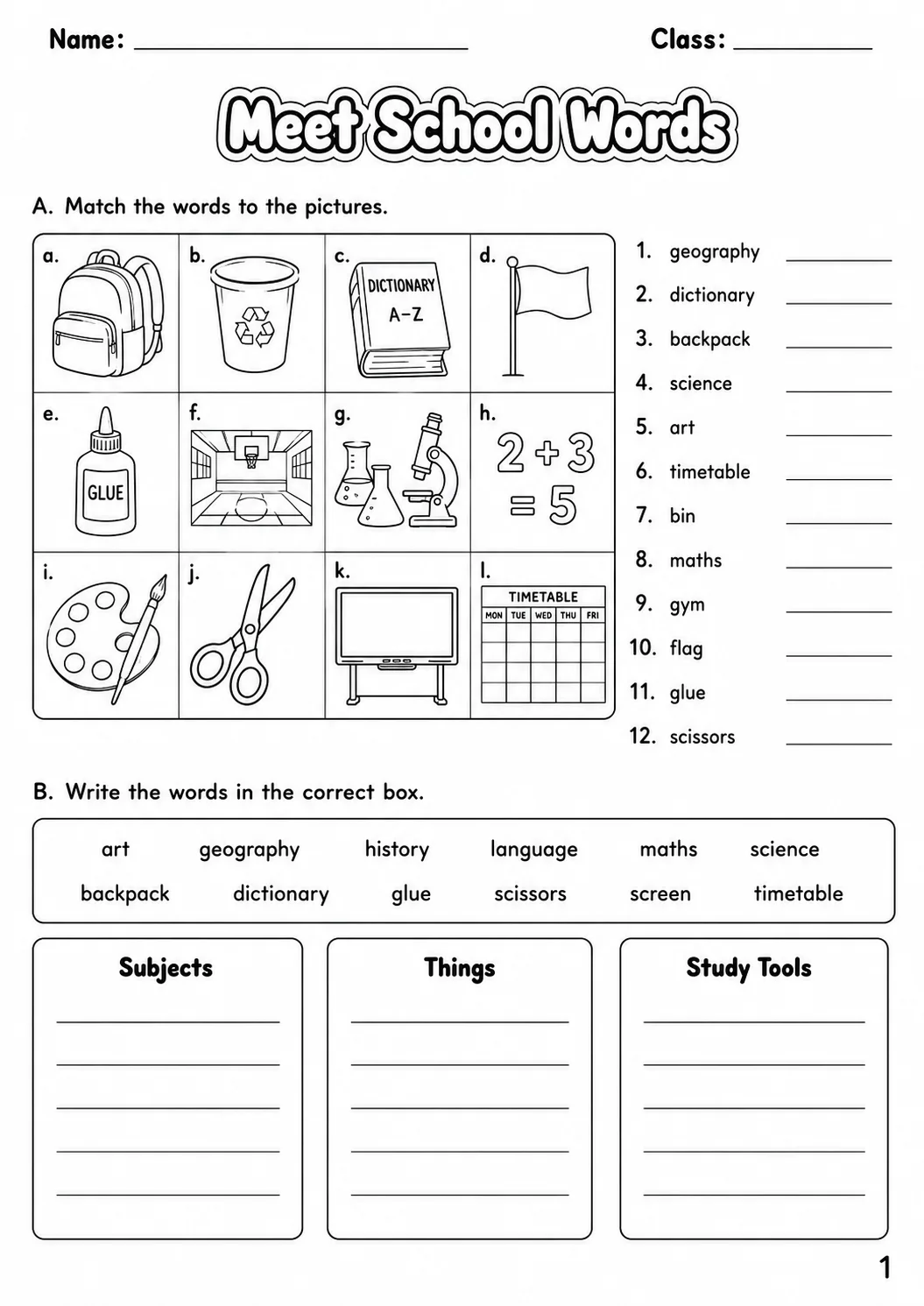 School Flyers Vocabulary Worksheet Pack page 3 printable worksheet preview
