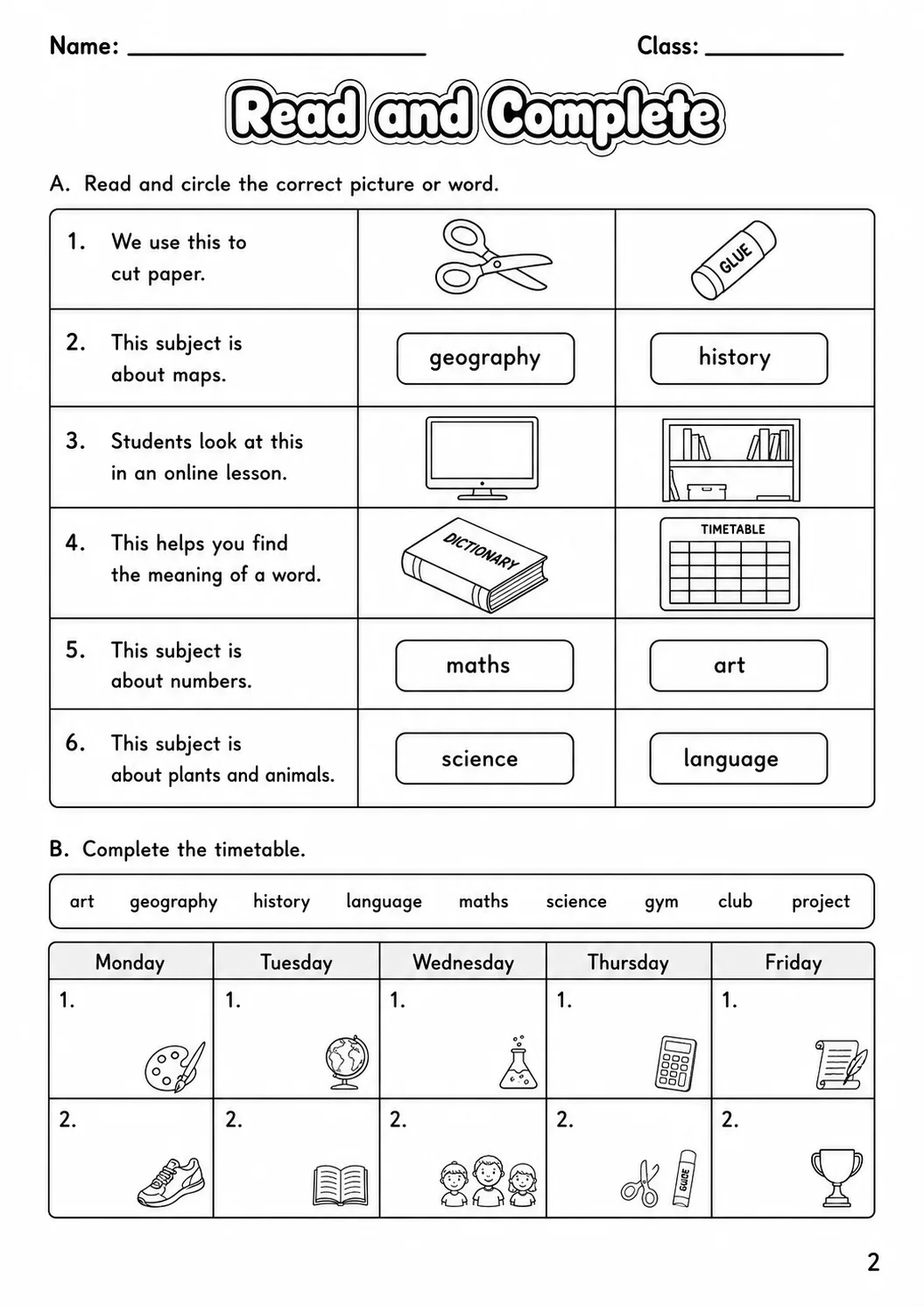 School Flyers Vocabulary Worksheet Pack page 4 printable worksheet preview