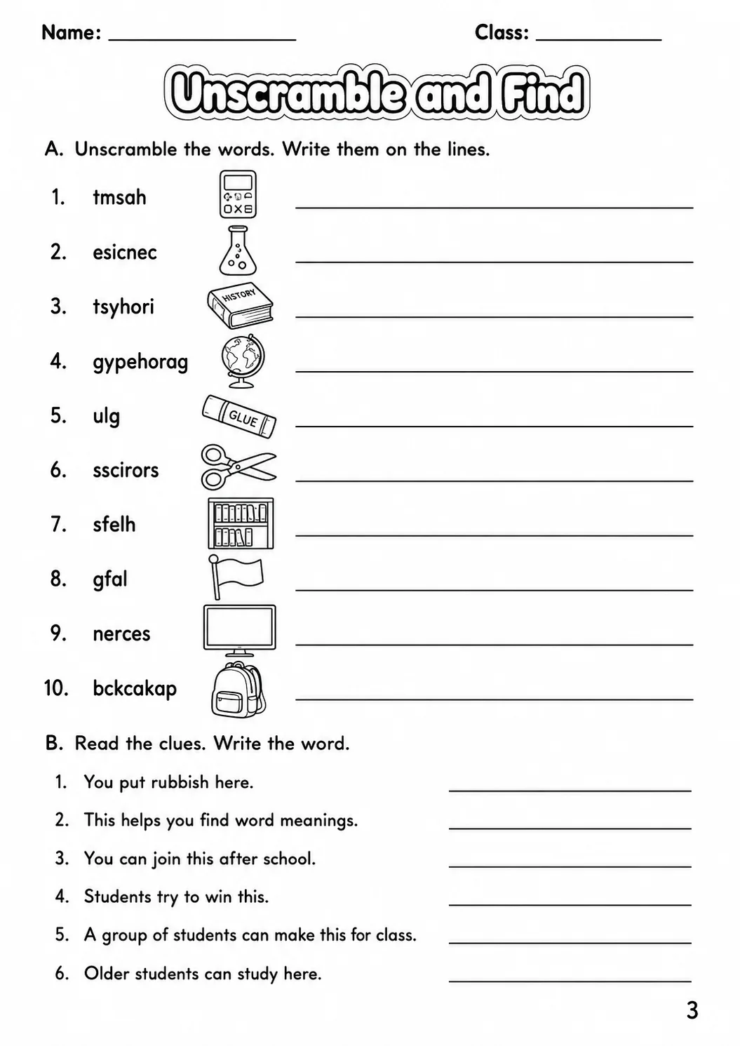 School Flyers Vocabulary Worksheet Pack page 5 printable worksheet preview