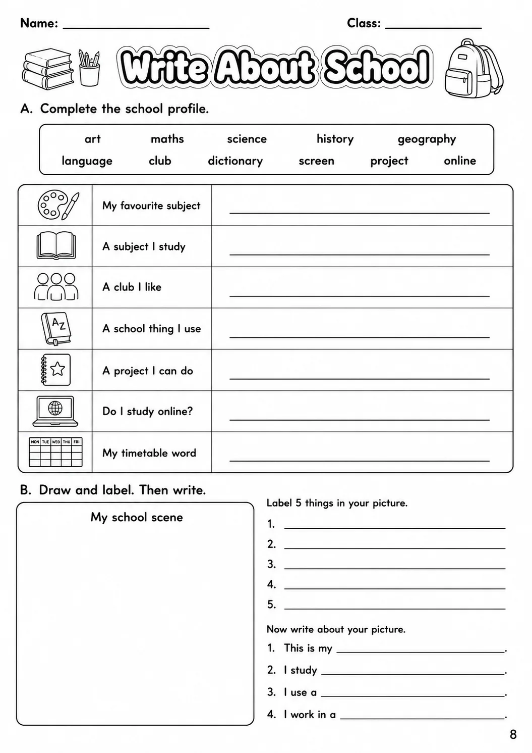 School Flyers Vocabulary Worksheet Pack page 10 printable worksheet preview