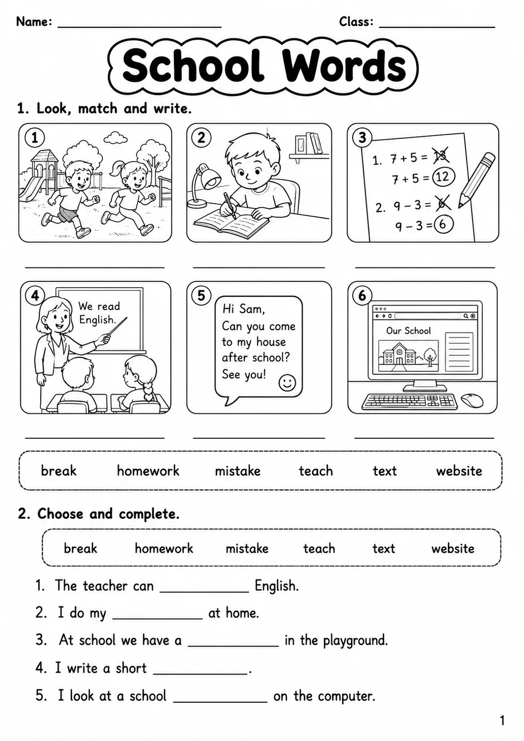 School Movers Vocabulary Worksheet Pack page 3 printable worksheet preview