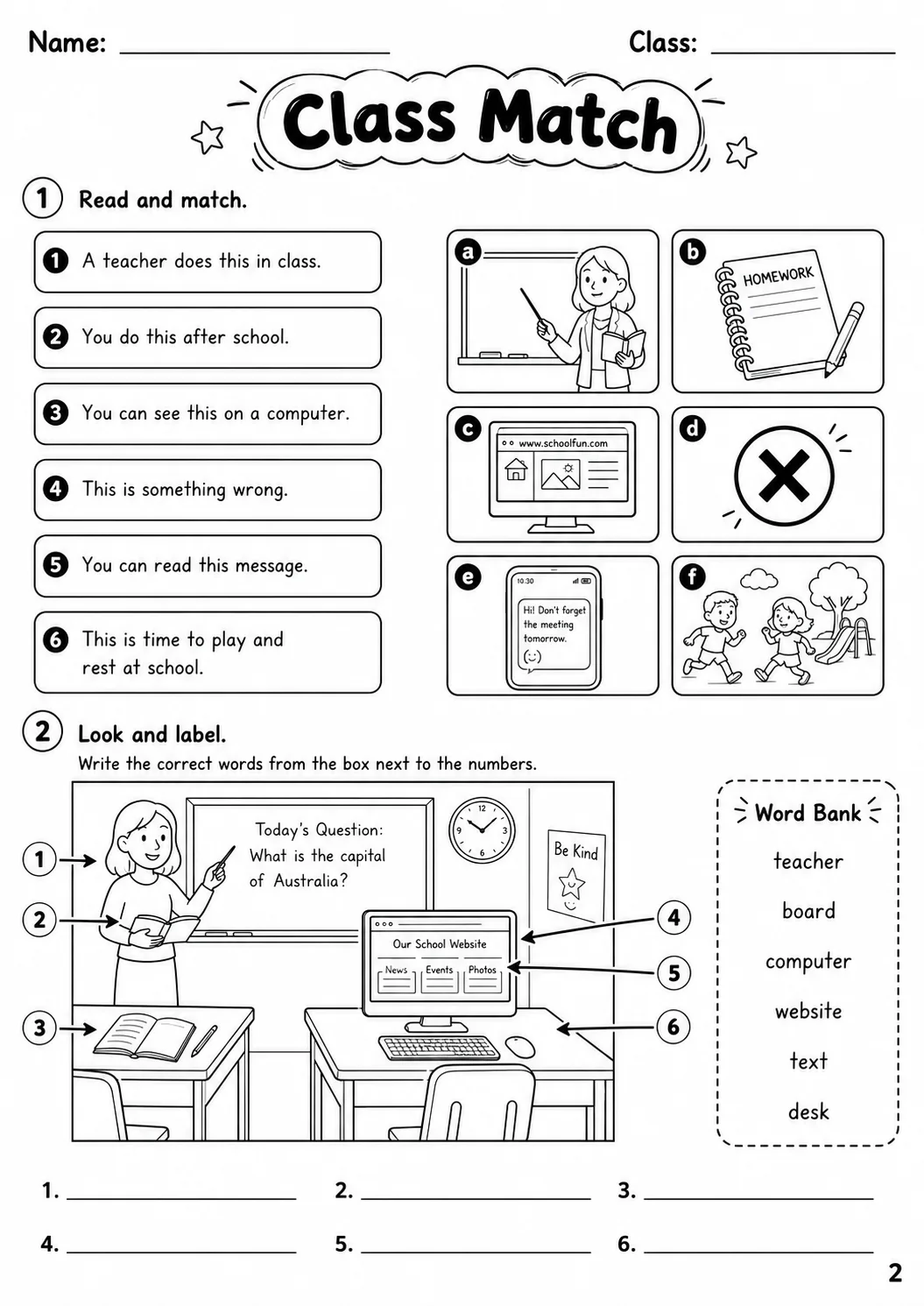 School Movers Vocabulary Worksheet Pack page 4 printable worksheet preview