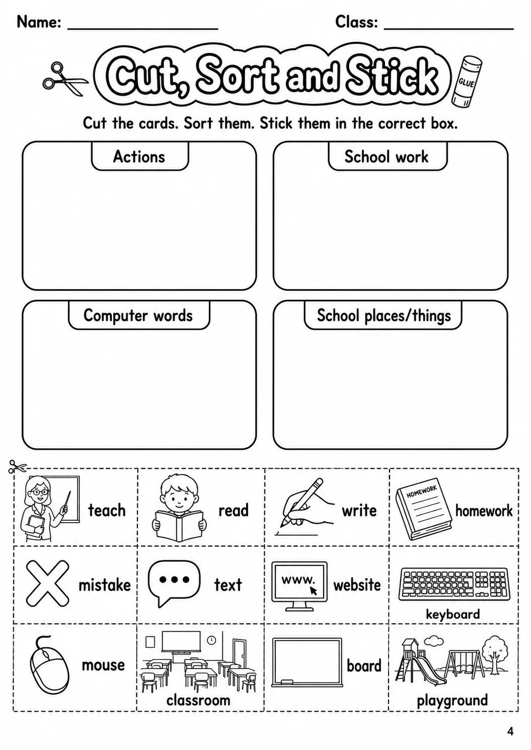 School Movers Vocabulary Worksheet Pack page 6 printable worksheet preview
