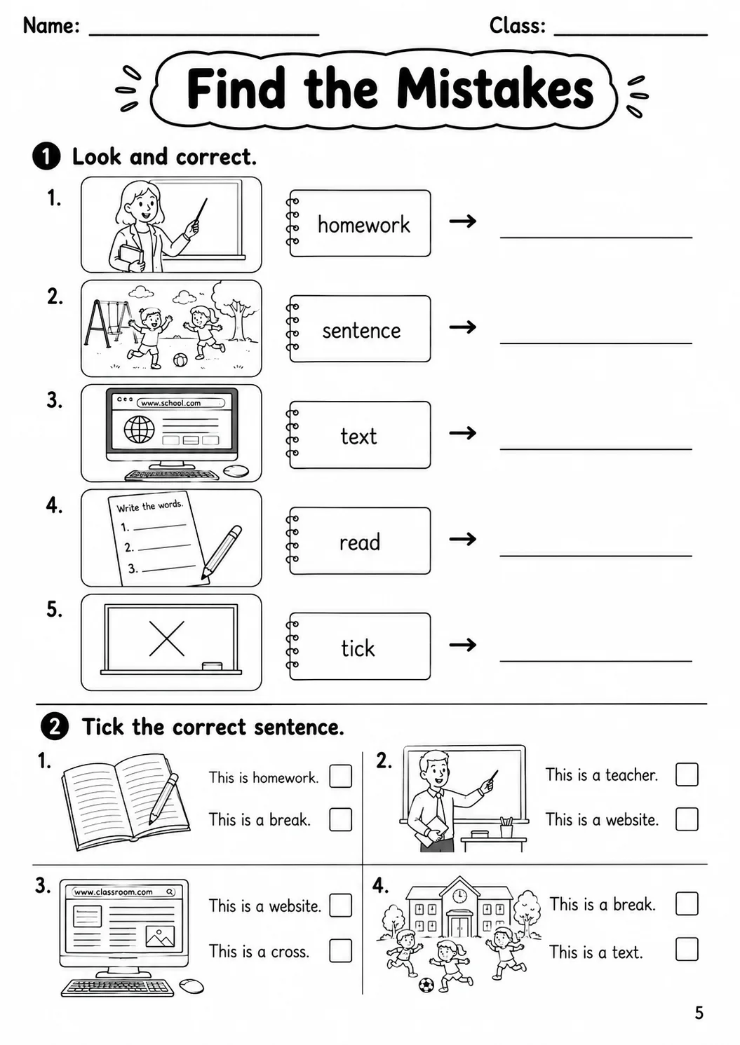 School Movers Vocabulary Worksheet Pack page 7 printable worksheet preview