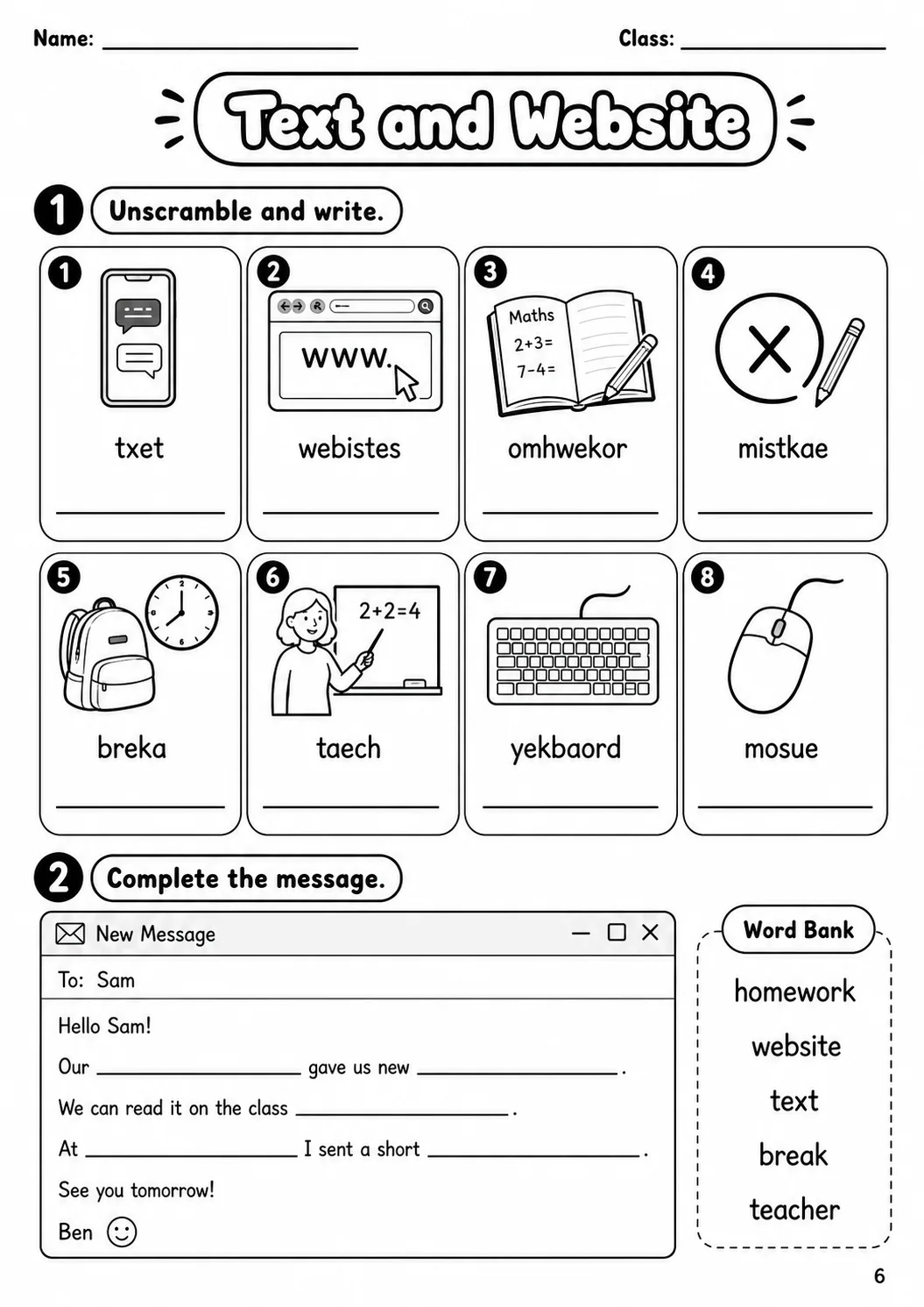 School Movers Vocabulary Worksheet Pack page 8 printable worksheet preview