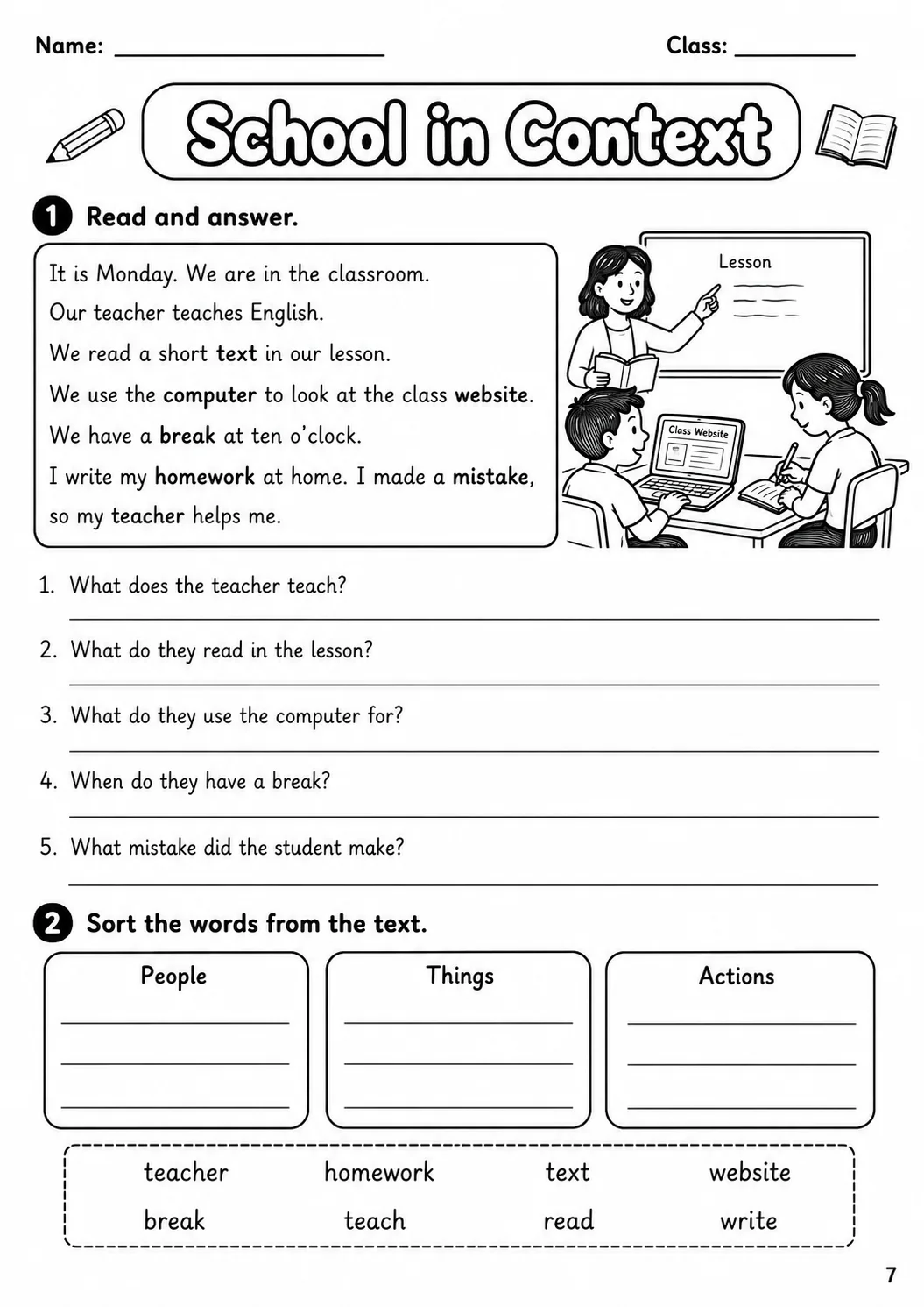 School Movers Vocabulary Worksheet Pack page 9 printable worksheet preview