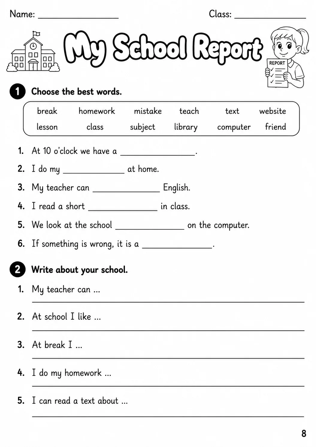 School Movers Vocabulary Worksheet Pack page 10 printable worksheet preview