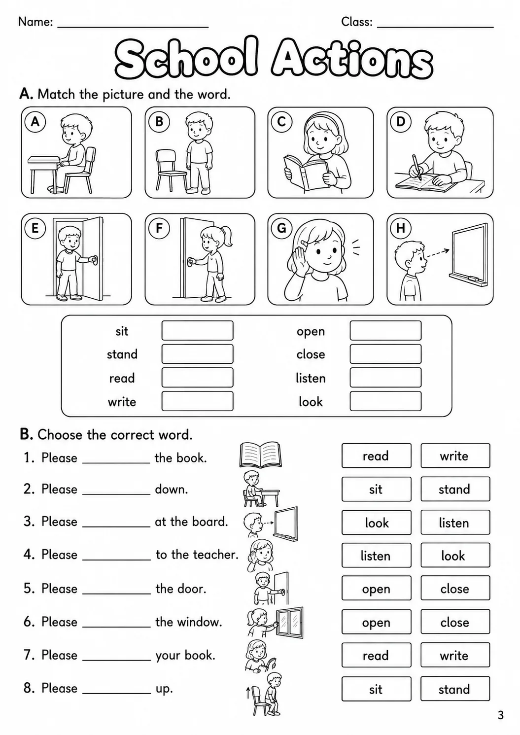 School Starters Vocabulary Worksheet Pack page 3 printable worksheet preview
