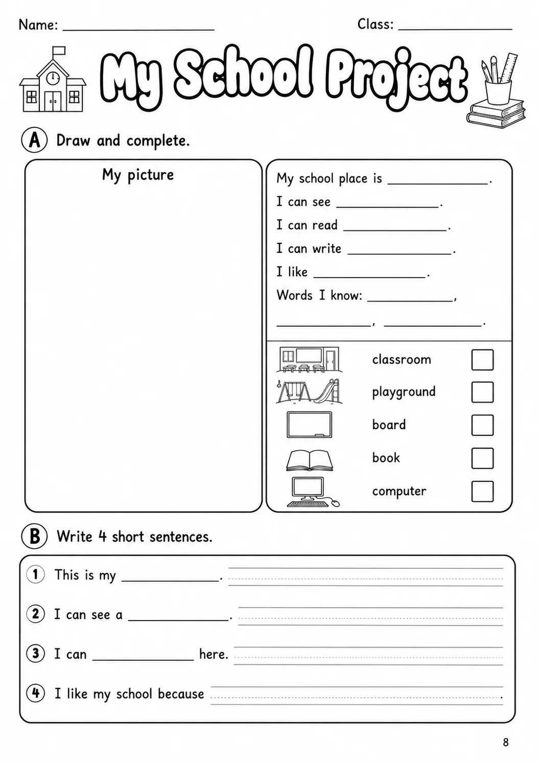 School Starters Vocabulary Worksheet Pack page 4 printable worksheet preview