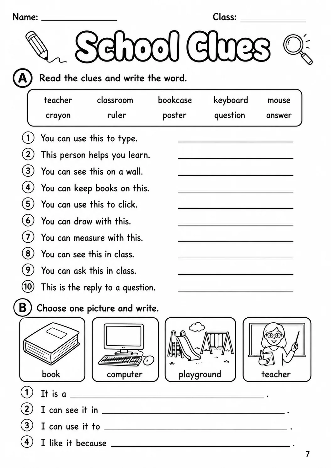 School Starters Vocabulary Worksheet Pack page 5 printable worksheet preview