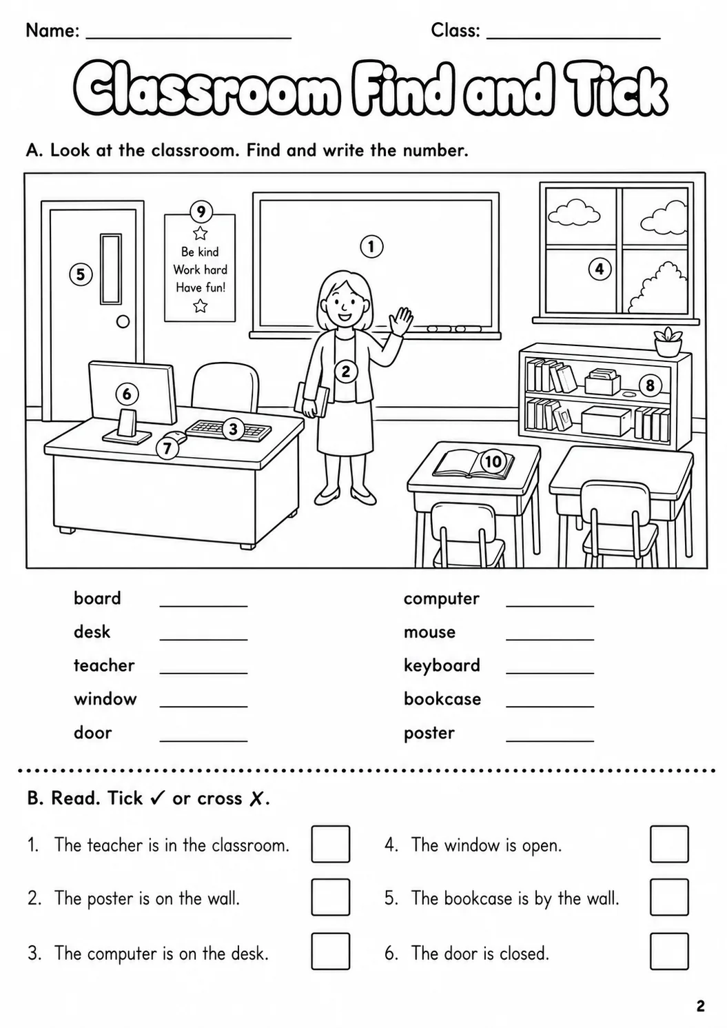 School Starters Vocabulary Worksheet Pack page 6 printable worksheet preview