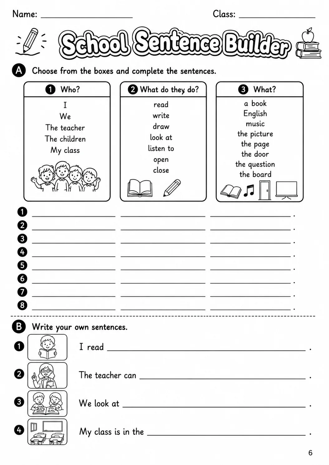 School Starters Vocabulary Worksheet Pack page 7 printable worksheet preview