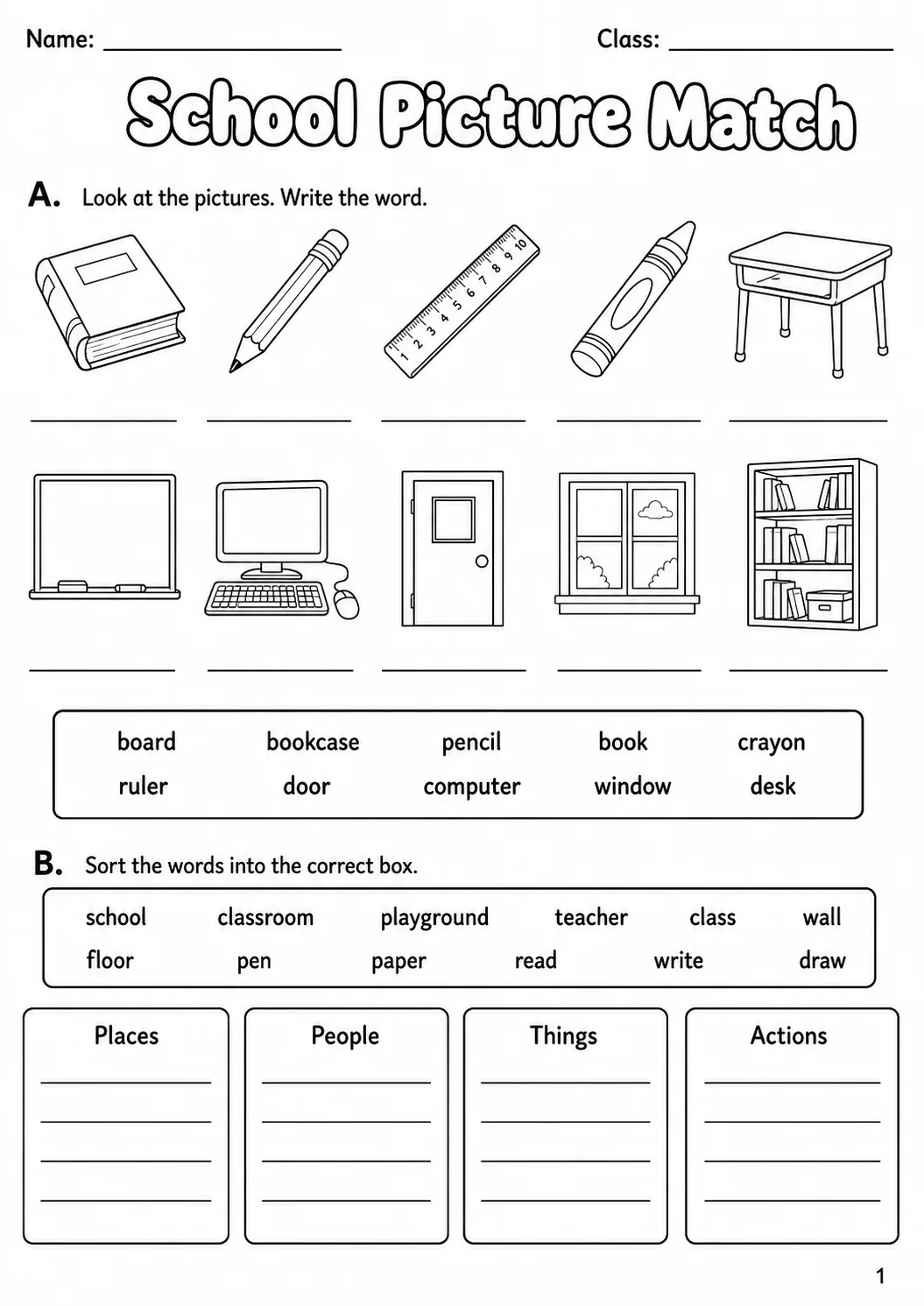 School Starters Vocabulary Worksheet Pack page 10 printable worksheet preview