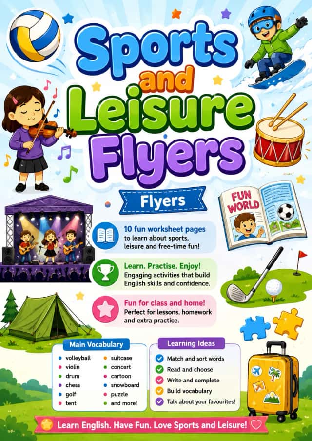 Sports and Leisure Flyers Vocabulary Worksheet Pack