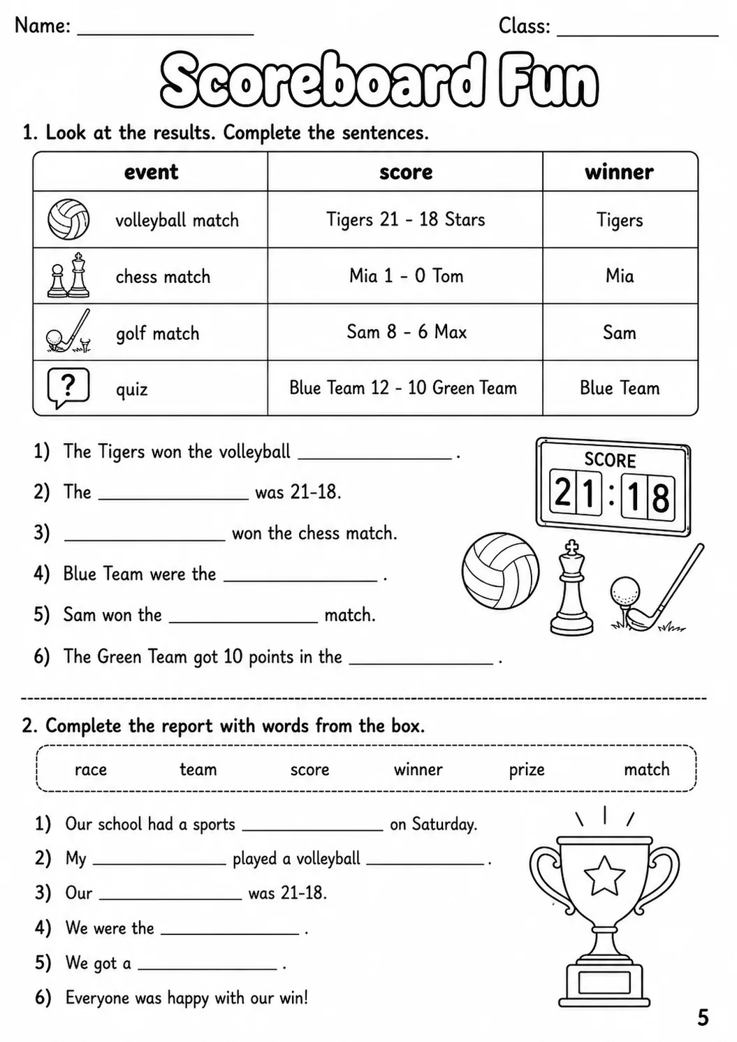 Sports and Leisure Flyers Vocabulary Worksheet Pack page 7 printable worksheet preview