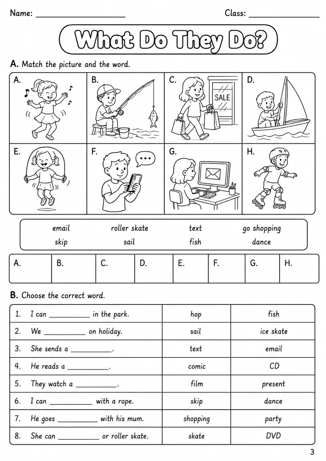 Sports and Leisure Movers Vocabulary Worksheet Pack page 5 printable worksheet preview
