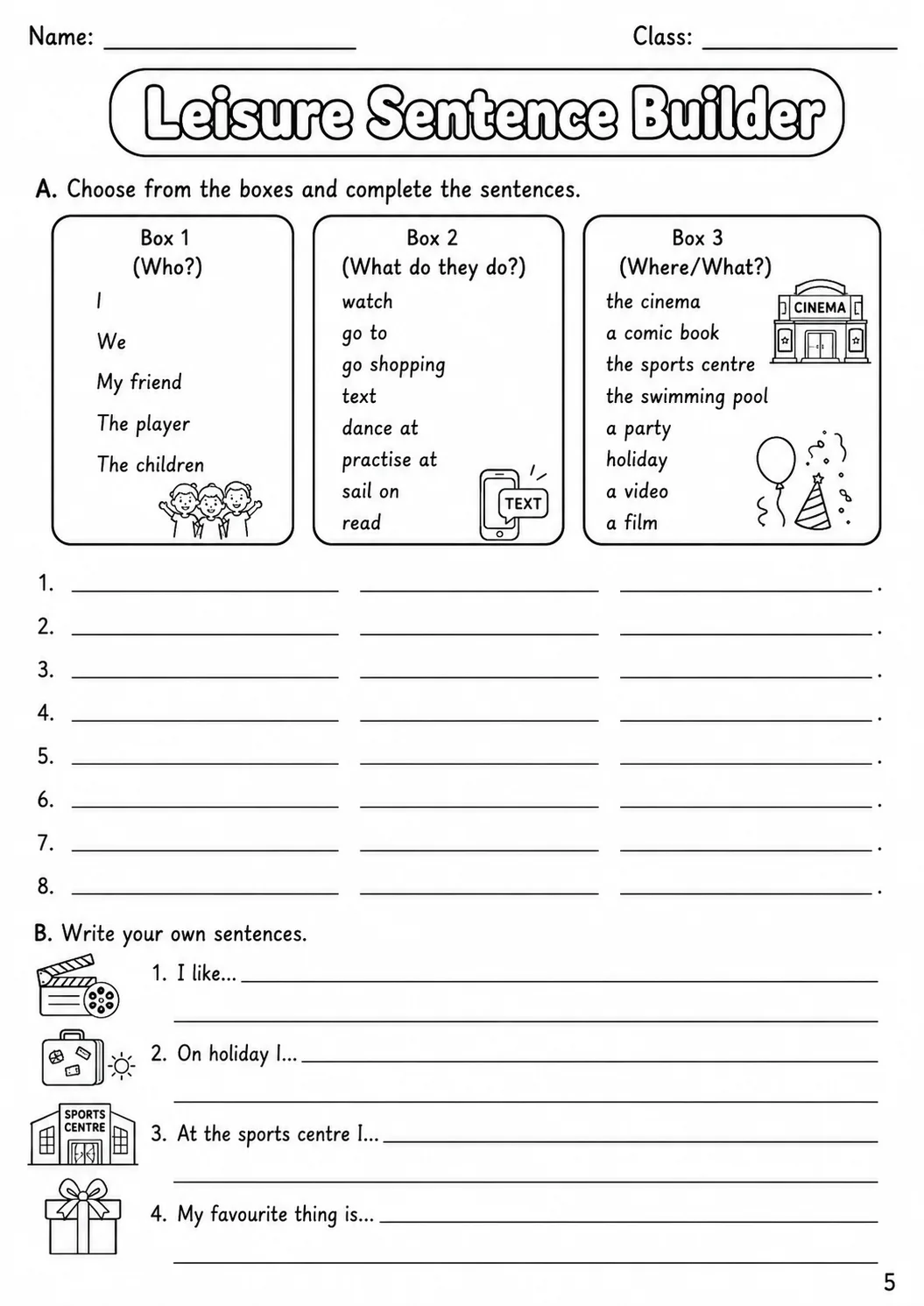 Sports and Leisure Movers Vocabulary Worksheet Pack page 7 printable worksheet preview