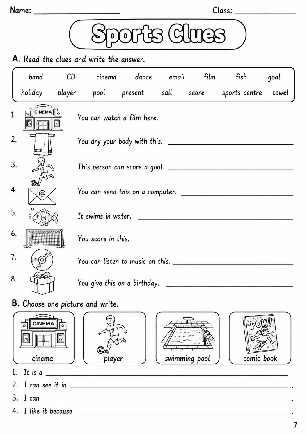 Sports and Leisure Movers Vocabulary Worksheet Pack page 9 printable worksheet preview