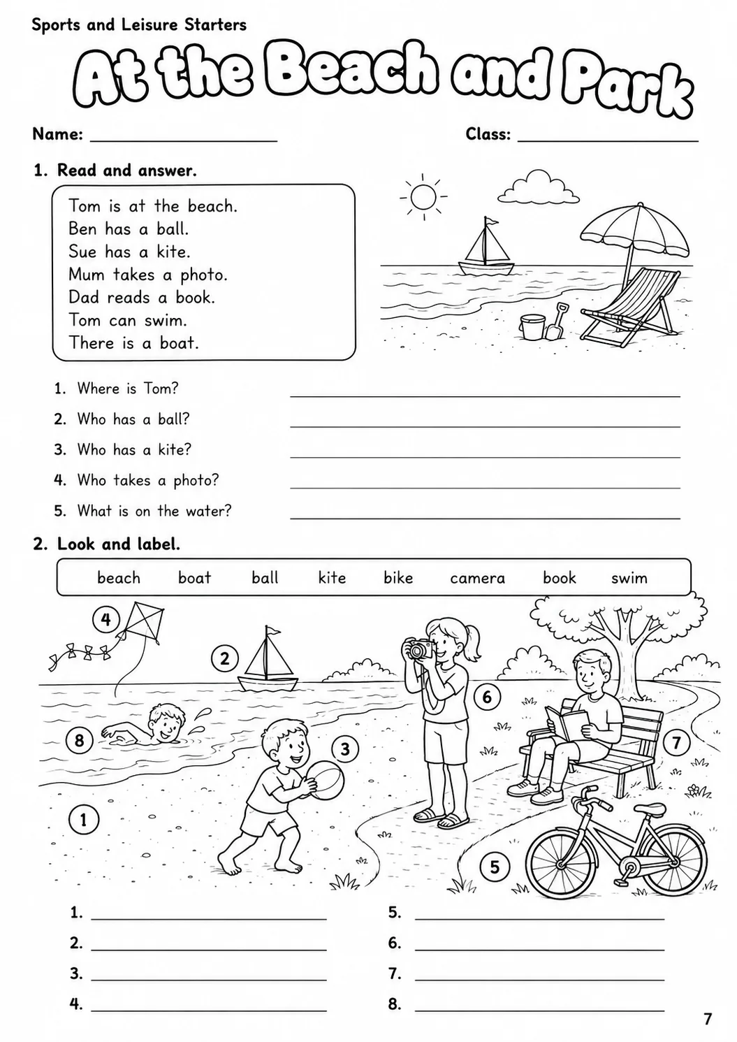 Sports and Leisure Starters Vocabulary Worksheet Pack page 9 printable worksheet preview