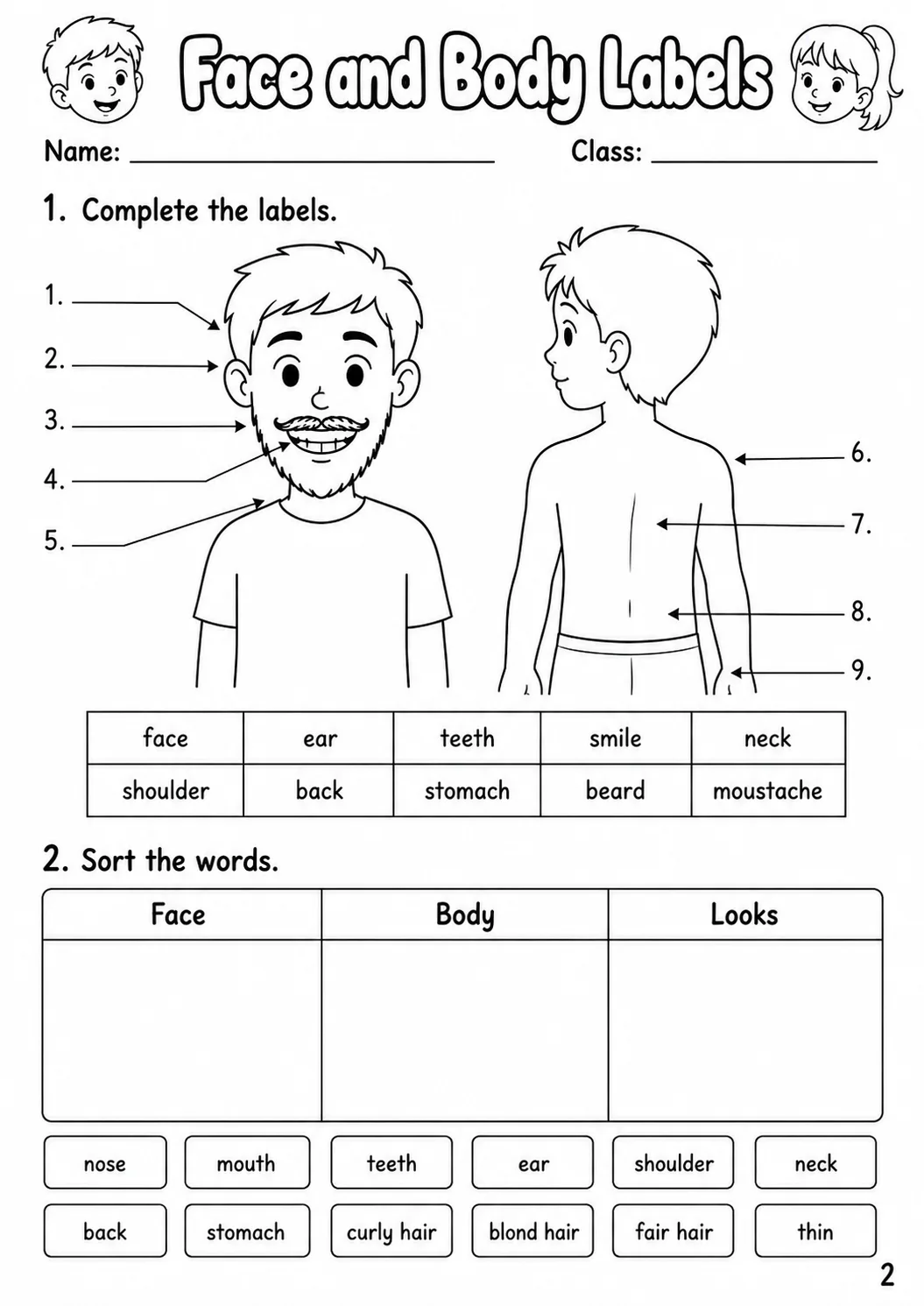 The Body and the Face Flyers Vocabulary Worksheet Pack page 4 printable worksheet preview