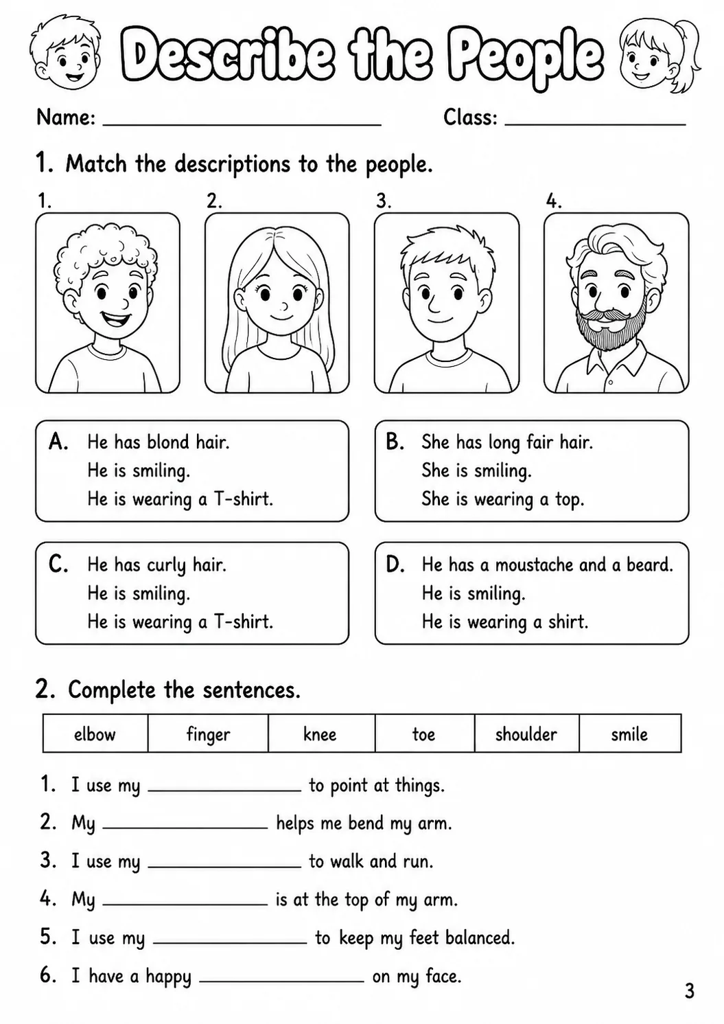 The Body and the Face Flyers Vocabulary Worksheet Pack page 5 printable worksheet preview