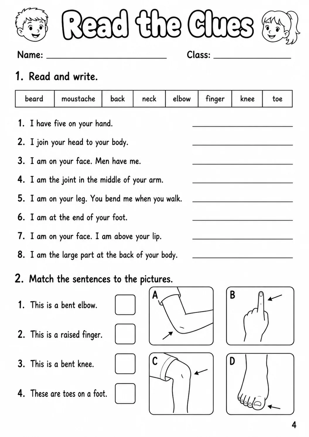 The Body and the Face Flyers Vocabulary Worksheet Pack page 6 printable worksheet preview