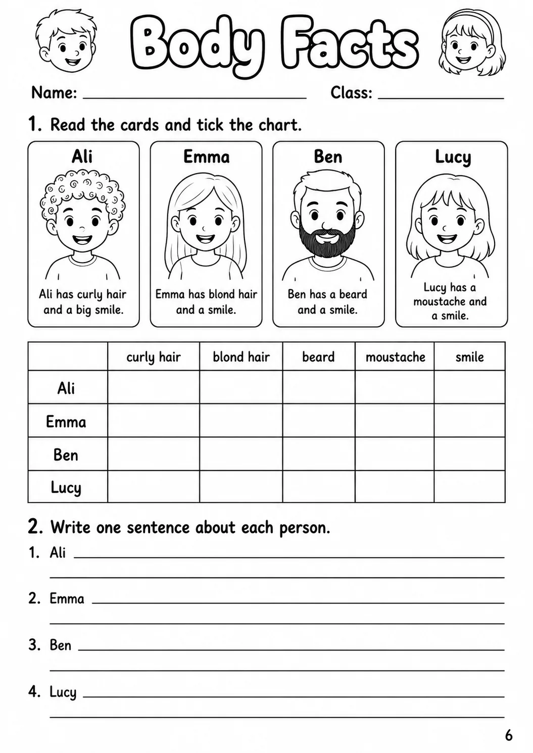 The Body and the Face Flyers Vocabulary Worksheet Pack page 8 printable worksheet preview