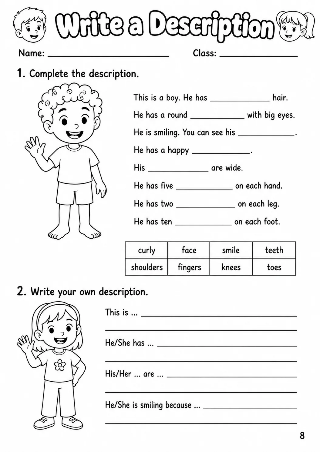 The Body and the Face Flyers Vocabulary Worksheet Pack page 10 printable worksheet preview