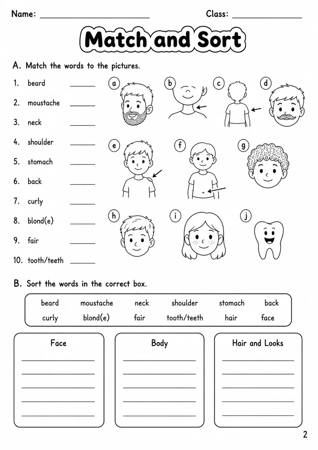 The Body and the Face Movers Vocabulary Worksheet Pack page 4 printable worksheet preview