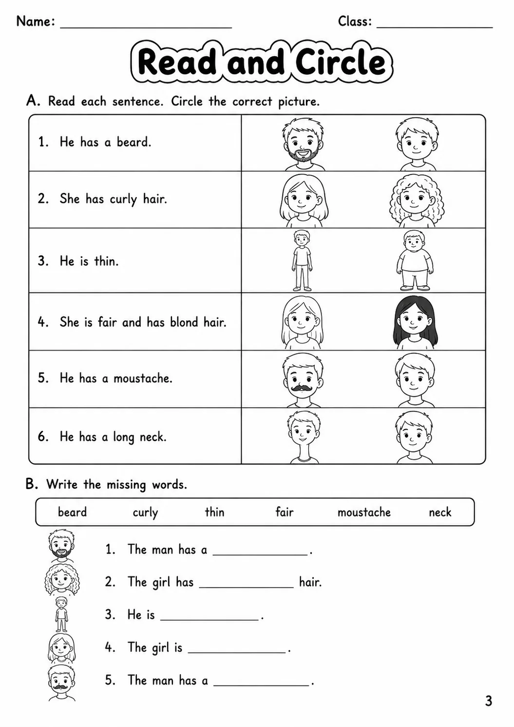 The Body and the Face Movers Vocabulary Worksheet Pack page 5 printable worksheet preview